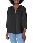 NYDJ Women's 3/4 Sleeve Pintuck Blouse, black, Medium