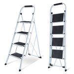 EPROSMIN 4 Step Ladder – Folding Step Ladder, Portable With Anti-Slip Mat & Comfortable Soft Handgrip, Heavy Duty Steel Step Ladder - Easy to Store Step Ladders, 150KG Max Capacity