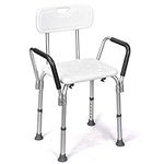 Multigot Shower Chair, 6 Height Adjustable Shower Stool with Detachable Handrails and Backrest, Non-Slip Bath Seat Chair for Elderly Disabled Pregnant