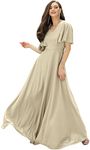 koh koh Plus Size Womens Short Sleeve Ruffle Elegant Modest Dressy Wedding Guest Prom Bridesmaid Cocktail Party Flowy Long Tall Formal Maxi Dress Dresses Gown Gowns, Nude Champagne Brown 3XL 22-24