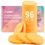 96-Count Compressed Facial Sponges, Round, AIDEA Reusable Makeup Remover Pads for Face, Facial Cleansing Pads, 100% Natural Cosmetic Spa Sponges for Facial Cleansing, Exfoliating, Disposable Sponges