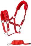 Cwell Equine NEW Horse print fur padded headcollars halter + matching lead RED Choice of Sizes (FULL)