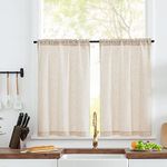 TOPICK Kitchen Curtains Crude 36 Inch Drop Linen Curtains Cafe Curtains Small Window Half Flax Curtains Solid Pattern Short Rustic Style Curtains Rod Pocket for Basement Laundry Room Sink 2 Panels