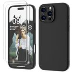 GOODVISH 3 IN 1 for iPhone 16 Pro Max Case 6.9 inch, Upgraded Camera Protection, 2 Pack HD Screen Protector, Liquid Silicone Anti-Scratch Shockproof Gel Rubber Non-Fingerprint Phone Case, Black