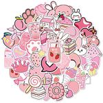 50 Pcs Pink Cute Stickers Pack, Waterproof Self-Adhesive Vinyl Stickers Decals Kawaii Stickers Aesthetic for Water Bottles Laptops Scrapbooks Journaling Girls Teens (Various Patterns)