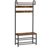 HOOBRO Coat Rack Shoe Bench, Industrial Hall Tree with Storage Shelf, Entryway Storage Organizer, 4 in 1 Design, Accent Furniture with Metal Frame, Easy Assembly, Rustic Brown BF13MT01