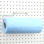 RightArrange One-Handed Tear Pegboard Paper Towel Holder - Stainless Steel - Hooks to Any Peg Board - Pegboard Accessories for Tool Shed, Garage, Workbench, Kitchen, Laundry or Craft Room Organization