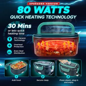 OCTY Electric Heated Lunch Box, 1.5L – Green Portable Food Warmer