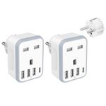 Loydia European to UK Plug Adaptor, 2 Pack Europe Travel Plug Adapter, Travel Adapter UK to Europe with 3 USB &1 USB C Ports, UK to European Plug Adapter Type E/F for Germany, France, Spain, Portugal