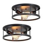 SKEJAO Farmhouse Black Flush Mount Ceiling Light Fixture,2-Light Hallway Light fixtures Ceiling,Industrial Light Fixtures Ceiling Mount for Kitchen (2 Pack)