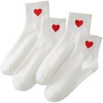 Milumia Women's 2 Pairs Heart Print Ankle Socks Comfort Low Cut No Show Socks White and Red 36-39