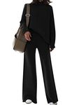 AOHITE Womens 2 Piece Outfit Set Long Sleeve Knit Pullover Sweater Top and Wide Leg Pants Sweatsuit, A Black, Small