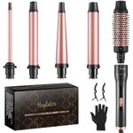 Curling Wand 5 in 1, Hair Curler Ceramic Curling Iron Set with 5 Interchangeable Straightener Brush Barrels for Long Thick Thin Hair, Hair Styling Tools with Glove