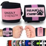 BEAR GRIP - Premium Heavy Duty Weight Lifting Wrist Wraps, Bodybuilding, Crossfit, Powerlifting, StrongMan (Black/Pink, 18 Inches)