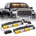 2x14 inch Interior Front/Rear Windshield Dash Strobe Warning Deck Split Lights w/Digital Display Controller, Emergency Hazard Traffic Advisor Safety Lightbar, 26 Flashing Modes for Construction Trucks