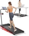 Folding treadmill with 9% Incline, 4 in 1 Treadmills for Home & Office, 12km/h Portable Compact Treadmills, 2.5HP Under Desk Treadmill, Mute Magnetic Remote, App & LED Display, No Assembly (Red)