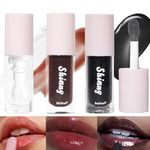 LuckNest Translucent Black Lip Gloss, Clear/Black Cherry/Black Sugar Lip Oil, Plumping Hydrating Mirror Highlight Lip Gloss Moisturizing Long Lasting & Non-Sticky - Vegan Makeup