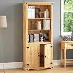 Vida Designs Corona 2 Door Bookcase Display Unit Solid Pine Wood Distressed Waxed Finish