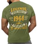 Sweet Gisele 60th Birthday Shirt for Men, Legends were Born in 1964, Vintage 60 Years Old T-Shirt, Left Chest & Full Back Print, Green Heather, Medium