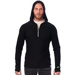 Merino Wool Base Layer Mens Lightweight Hoodie - Merino Wool Long Sleeve Thermal Shirt (Large, 190 Black)