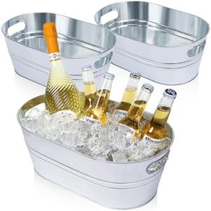 3 Pcs Galvanized Tub 3 Gallon Ice Bucket Metal Drink Buckets for Parties Beer Beverage Tub with Carry Handles for Champagne Cocktails Wine Cooling for Mimosa Bar Supplies