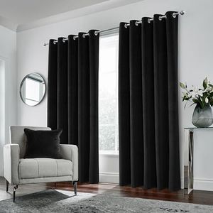 Enhanced Living Black Velvet, Supersoft, Blackout, Thermal Pair of Curtains with Eyelet Top - 100% Blackout, Energy Saving, Noise Reducing, Thermal Curtain 66 x 90 inch (168x229cm)