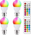 iLC LED Light Bulbs, 40 Watt Equivalent Colour Changing 5W B22 Bayonet A60 RGBW Lights, RGB White Coloured Dimmable - 12 Color Choices - Remote Controller Included (4 Pack)