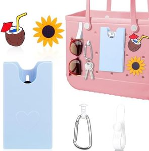 Phone Holder for Bogg Bag - Plastic Cell Phone Holder with Key Holder and Charms for Beach Bag Accessories, Practical Insert Organize Accessories Compatible with Bogg Bag/Simply Southern Bag White
