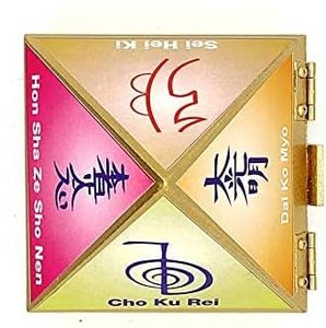 Caja de deseos de madera pirámide con símbolo de Reiki Fengshui para guardar efectivo, cristales, joyas y medicamentos