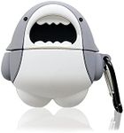 Funwaretech Silicone AirPods 2 & 1 Case Cover with Carabiner Keychain Hook,Cute Funny Unique 3D Anime Airpod 1 2 Case,Shockproof Protective Skin Case Cover Support Wireless Charging-Shark