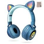 PowerLocus Wireless Bluetooth Headphones for Kids, Kid Headphone Over-Ear with LED Lights, Foldable Headphones with Microphone,Volume Limited,Wireless and Wired Headphone for Phones,Tablets,PC,Laptops