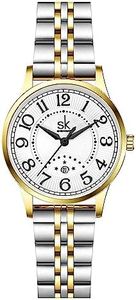 SHENGKE SK Business Montre Classique pour Femme avec Bracelet en Cuir véritable et Acier Inoxydable(Roman-Steel)
