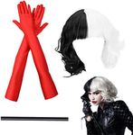 VIKSAUN 3 Pieces Women Black White Cosplay Wigs with 1920s Long Red Gloves and Holder Women Halloween Carnival Wigs Cosplay Costume Vintage Fancy Dress Short Bob Wigs Party Wig (3 pcs)