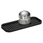 iDesign Lineo Silicone Kitchen Sink Tray for Sponges, Scrubbers, Soap, Stovetop Spoon Holder, 9" x 3.5" x .5", Black