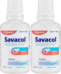 Colgate Savacol Antiseptic Mouth and Throat Rinse Mouthwash, 300mL, Alcohol Free, Fresh Mint (Pack of 2)