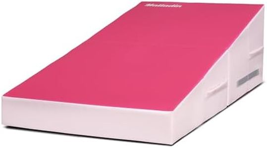 Matladin Folding Gymnastics Cheese Wedge Incline Mat, Gym Fitness Tumbling Skill Shape Mat for Kids Girls Home Training Exercise (55"x28"x14", Rose+Light Pink)