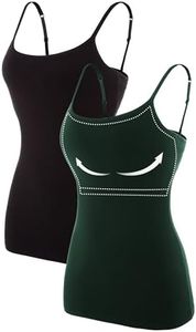 ATTRACO Women Camisole with Shelf Bra Layering Cami Tank Tops Black Green Large
