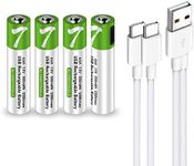 Lankoo USB AAA Lithium ion Rechargeable Battery, High Capacity 1.5V 550mWh Rechargeable AAA Battery, 1 H Fast Charge, 1200 Cycle with Type C Port Cable, Constant Output,4-Pack