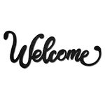 CREATCABIN Wood Cutout Welcome Sign Laser Cut Wooden Wall Decor Sculpture Hanging Decor Wall Art Decoration for Home Gallery Office Front Door Black 12 x 4.5 inch