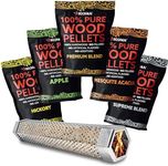 Kona Smoker Tube & Wood Pellets [Set of 6] Bold Smoke Flavor Hardwood Pellets - 12 Inch Tube & Set of 6, 1 Pound Pellets Pack (6 lbs Total)