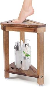 Boulphia Shower Foot Rest 14in, Acacia Wood Shower Stool for Shaving Legs, Waterproof Corner Shower Stool with Storage Shelf for Inside Small Shower Spaces