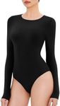 REORIA Women's Long Sleeve Bodysuits Crew Neck Slim Double Lined Basic Layering Body Suits Fall Going Out Tops Winter Outfits 2024(Black X-Small)