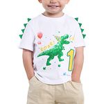 WAWSAM 1st Birthday Boy Shirt Dinosaur Birthday T-Shirt 1 Year Old Toddler Dinosaur Outfit Cotton White Dino Party Shirt Roar I’m 1 Short Sleeve Top Tee Toddler One Rex T Shirt for Kids