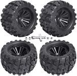 2.8'' Tires and Wheels 12mm Hex Pre-Glued 1/10 Monster Truck Tyres Sets for Traxxas Rustler Stampede Redcat Volcano Blackout MT Off-Road Cars Models 2S-4S Brushless Power, Set of 4