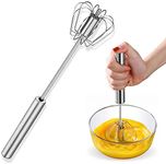 Stainless Steel Whisks, Hand Push Whisk Blender Semi-Automatic Whisk Mixer Egg Milk Beater Milk Frother Rotating Push Whisk Mixer for Blending, Whisking, Beating & Stirring (Egg Whisker)