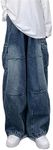 Unotobe Jeans for Women Baggy Cargo Pants Men Y2K Parachute Pants with Pockets, Blue-1, Medium