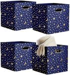 Okuna Outpost 4 Pack Star Storage Cubes, Collapsible Foldable Fabric Organizer Baskets for Clothes, Toys, Gold Moons and Stars (11 In)