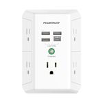 USB Wall Charger, POWERIVER Multi Outlet Extender Surge Protector with 4 USB Ports (1 USB C, 4.2A Total) 1680J Power Strip Multi Plug Wall Outlet Adapter Spaced for Home School Office, ETL Listed