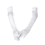 Andiker Long Evening Gloves, 21" Opera Elbow Satin Gloves, Vintage Formal Fancy Dress Gloves Women Mittens for Wedding Party (White)