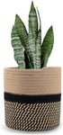 Impression Hut Trendy and Beautiful Jute Cotton Plant Pot Cover - Plant Bag for Office Desk Plants Storage Baskets for Home Decor Balcony (10x10 inch) Beige Black Grey